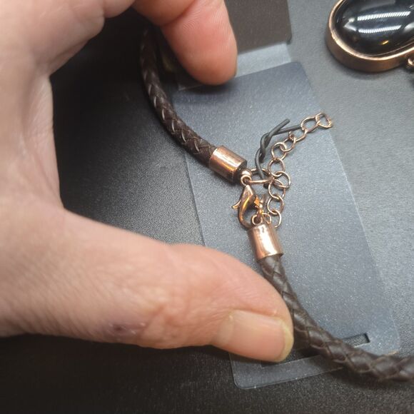 Bijou Brigitte Braided Leather Agate Choker Adjustable Medallion Witchy Goth - Picture 6 of 10